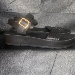 CL by Laundry Black Sandals with Gold Accent